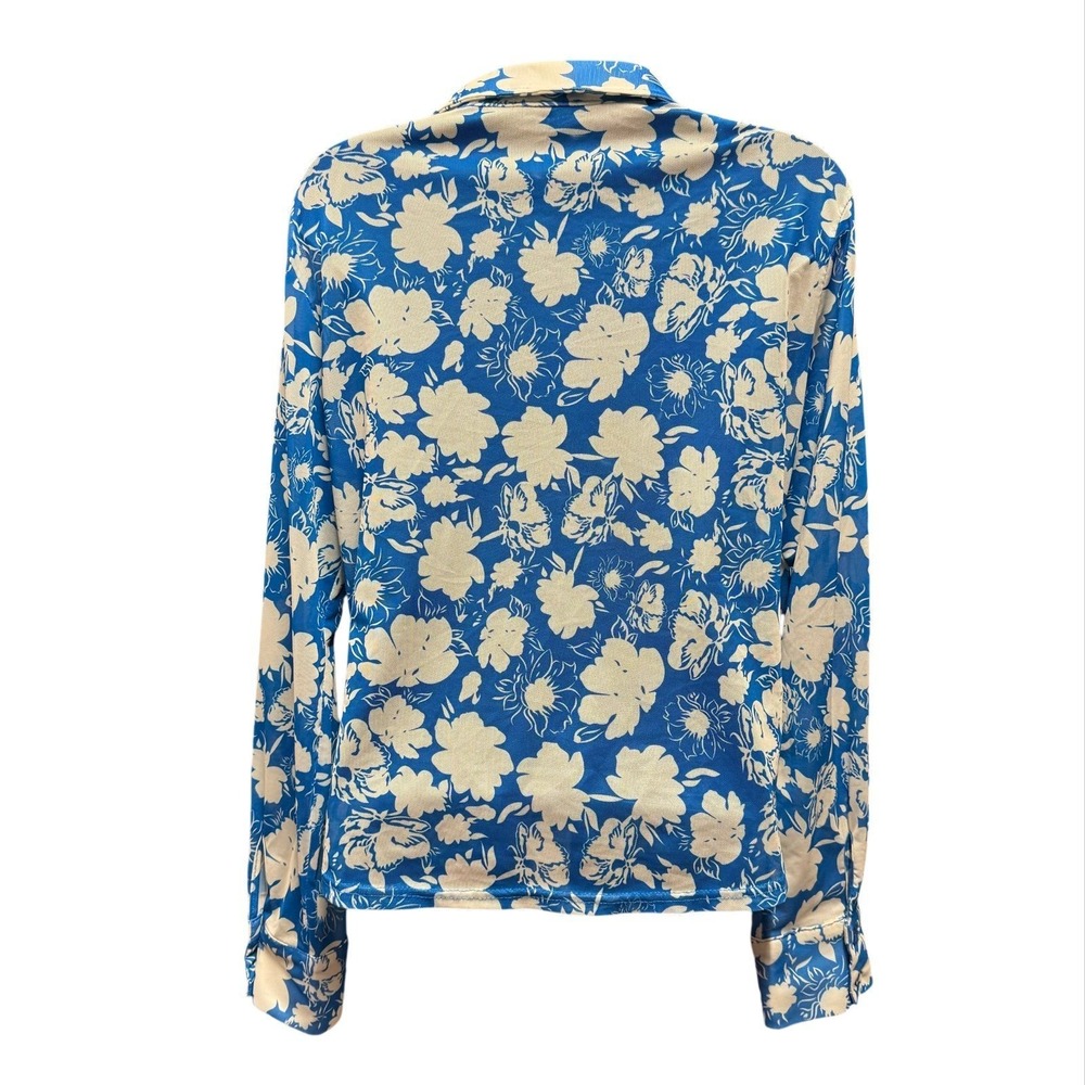Y2K Mesh Rouched Button Top - Large - Blue and Offwhite Flowers Rave Festival - Picture 4 of 10